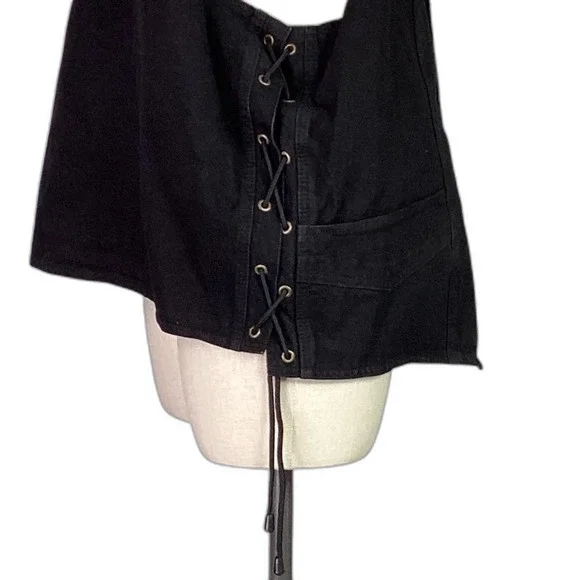 Allstate Vest Men 4X Black Cotton Denim Side Lace Pockets Snaps Motorcycle Biker - Picture 5 of 8